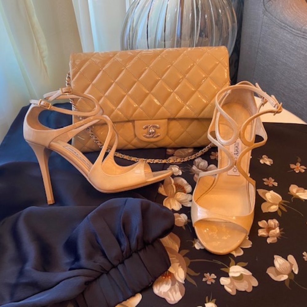 Jimmy Choo Lang Nude Patent Leather Sandals EU39